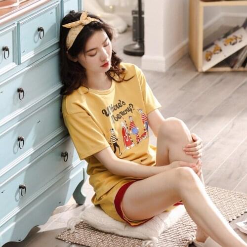 Women new pajamas ladies summer cotton short sleeve pants sweet cute cartoon Korean student wearable women pajama sets pajamas