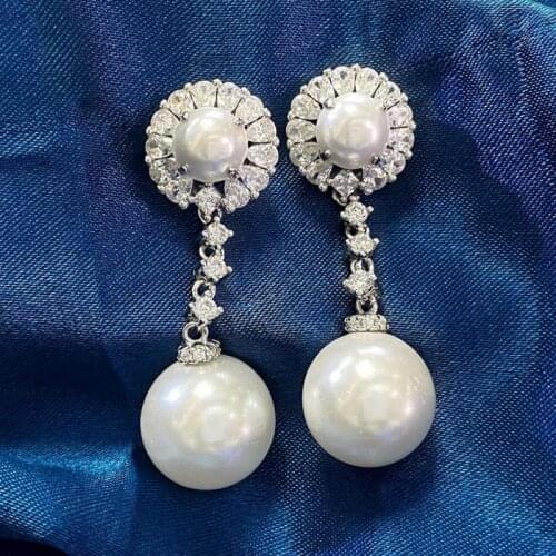 Charms 100% 925 Real Silver Pearl Earrings For Women Luxury High Carbon Diamonds Drop Earring Fine Jewelry Cute Gifts For Girls