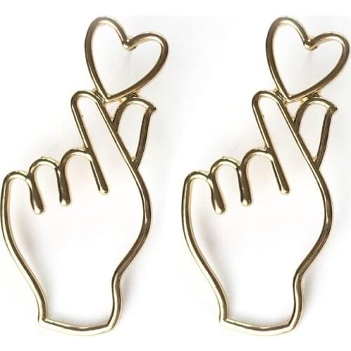 Drop Dangle Earring Statement 2019 Love Finger Earrings For Women Hollow Metal Geometric Gold Silver Earring Party Love Jewelry