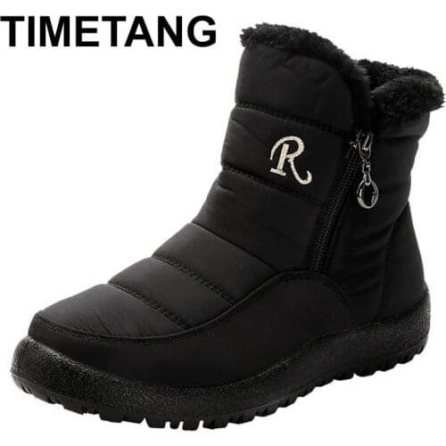 TIMETANG Winter Waterproof Snow Boots Women Warm Cotton Padded Shoes for Woman 2021Double Zipper Thicken Plush Ankle Botas Mujer