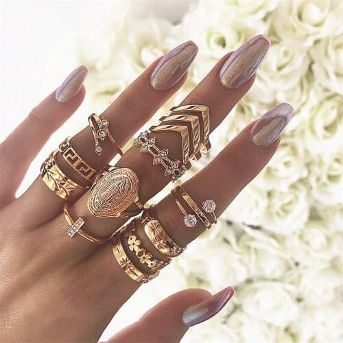 Gold Midi Finger Ring Set Women Brand Rings Set Vintage Crystal Punk Boho Knuckle Rings Jewelry Girl Birthday Present Gift 13Pcs