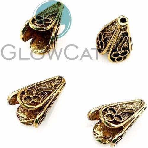10pcs Vintage Gold Tone Engrave Flower Spacer Bead Tassel End for Charms Jewelry