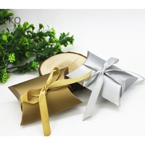 100pcs Small Gift Box Silver/Gold Kraft Paper Candy Box with ribbon Wedding Gift Baby Shower Favors Box Present Packing Box