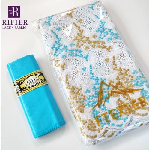 2.5+2.5 Yards Dry Lace With Bazin Riche Fabric 2020 High Quality African Swiss Voile Lace In Switzerland Guinea Stones Dry Laces