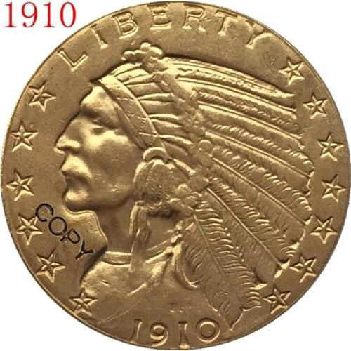 24-K gold plated 1910 $5 GOLD Indian Half Eagle Coin Copy