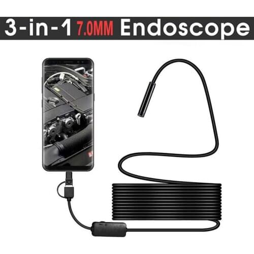 3-in-1 HD Android Phone Computer Endoscope 7mm Auto Repair Air Conditioning Pipe Micro Camera 1m-10m Portable Accessories