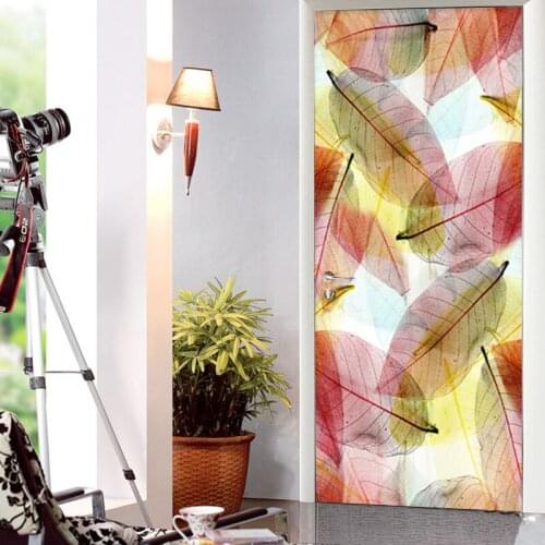 Door Sticker 3D Abstract Art Leaf Wallpaper Modern DIY Home Decor Wall Decals Living Room Bedroom PVC Self-Adhesive Door Sticker