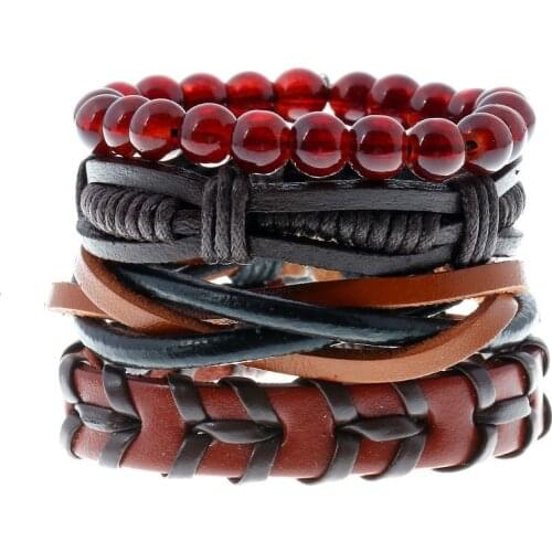 4pcs /Set Fashion Trendy Punk Weave Wrap Strand Women anchor Genuine Leather Bracelets Men Cuff Jewelry Accessories Wholesale