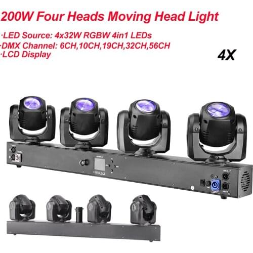 4Pcs/Lot 4 Heads Beam Landscape Light 4x32W RGBW 4IN1 LED Moving Head Light DMX Floorlight For Disco Party Show Party Nightclub
