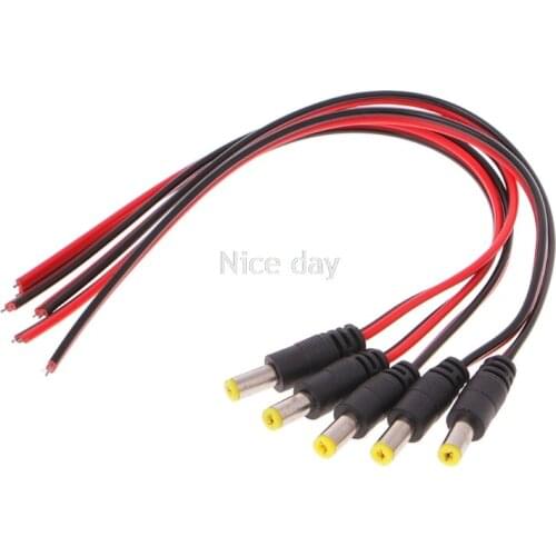 5 Pcs 5.5x2.1mm Male DC Power Plug Connector CCTV PSU Pigtail Cable Jack 12V F16 20 Dropship