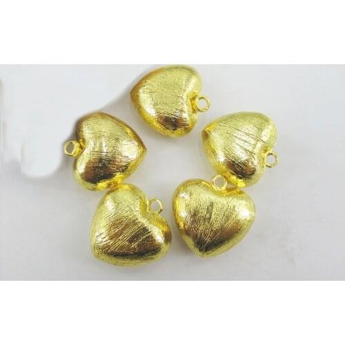 Wholesale 5 PCS 20mm Copper Heart Shape Brushed Bead Gold Plated DIY Findings