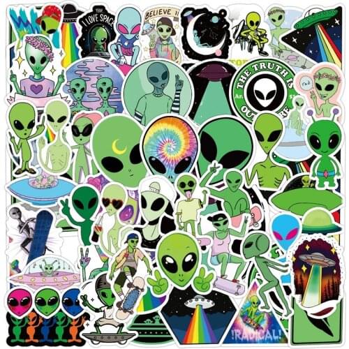 50 PCS Alien Graffiti Stickers Classic Kids DIY Toy Bike Travel Luggage Guitar Laptop Waterproof PVC Sticker Decals