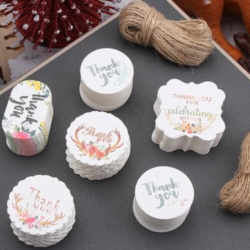 50Pcs Party Gift Box Decoration Drop Ornaments White Paper Hang Tags Thank You DIY Paper Label Floral Gift Tags Handmade Decor