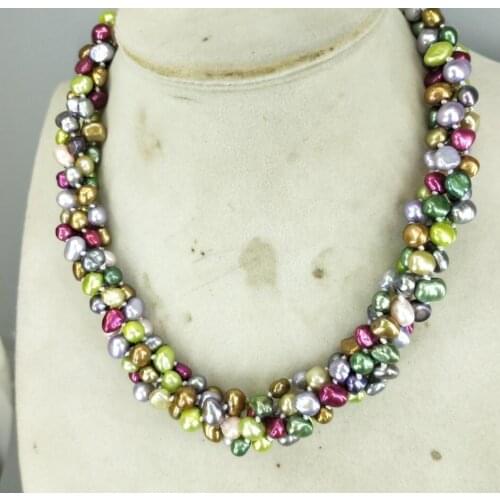 917 +++4rows freshwater pearl multicolor baroque necklace 17" wholesale nature amazing