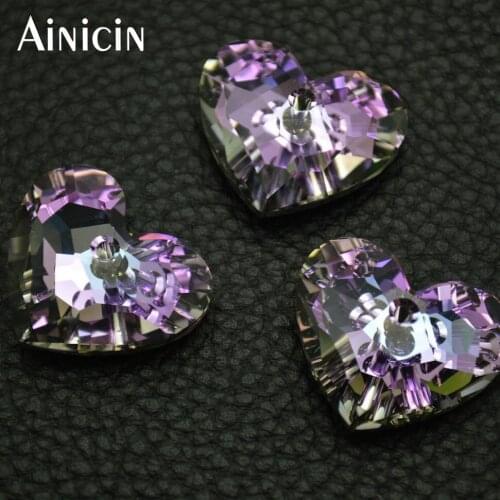 Ainicin 8Pcs Faceted Crystal Pendant 23x28mm Shine Violet Color Heart Shape For Fashion Women Jewelry Making Materials