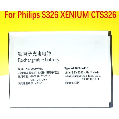 Wisecoco New Original 3000mAh AB3000IWMC Battery For Philips S326 XENIUM CTS326 Smart Phone High Quality With Tracking Number