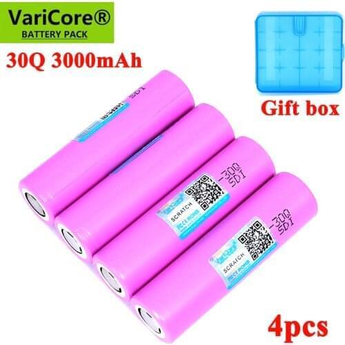 4pcs New 30Q 18650 3000mAh Rechargeable battery INR1865030q 3.6V discharge 20A Max 35A Power batteries with BOX