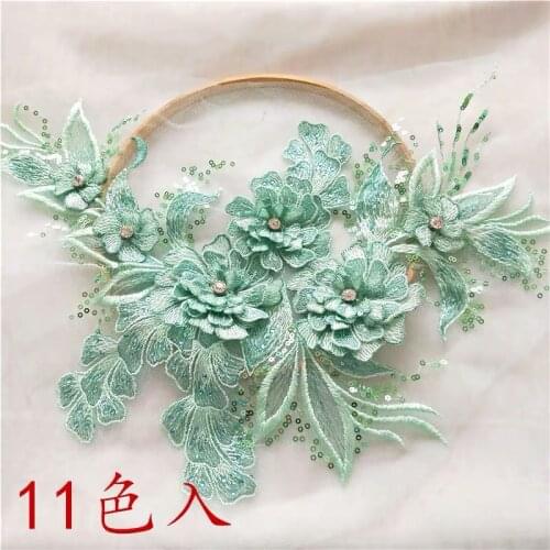 4 piece Mine Green Lace Applique for Wedding Gown, Bridal Veils, Headpiece ,Garters, Sewing DIY Lace