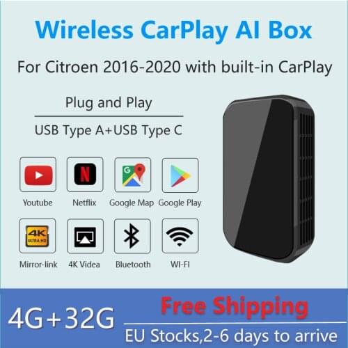 Wireless CarPlay Ai Box Supports YouTube Netflix Video GPS Navigation, for Citroen C3 C4 C5 C6; C3 C4 C5 Air Cross with CarPlay