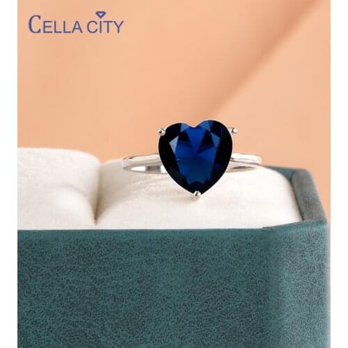 Cellacity Classic 925 sterling silver rings for women with heart shape 10mm sapphire gemstones fine finger Jewelry female gift