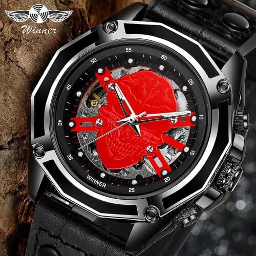 Winner New Fashion Dial Skull Skeleton Wristwatch For Men Self-winding Movement High-end Luxury Top Brand Leather Band Men Watch