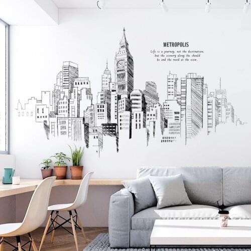 Black White Building 3D Wall Stickers Teenagers Living Room TV Wall Decor Home Office Decoration Bedroom Decals Wallpaper Art