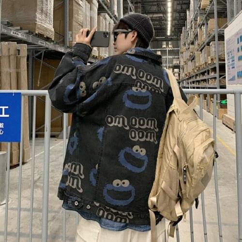 Denim Jacket Male Spring New Tide Brand Cartoon Full Print Graffiti Male Loose High Street Style Couple Outfit Men Jean Jackets