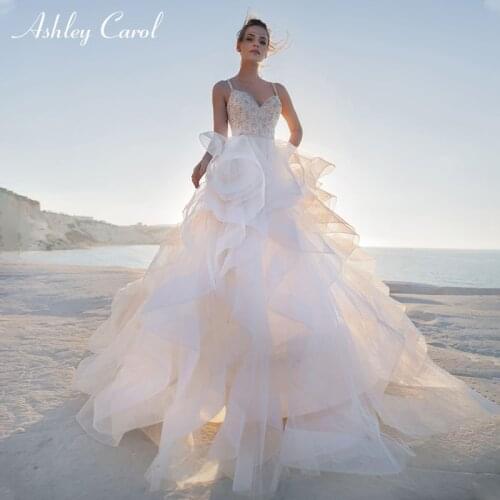Ashley Carol A-Line Wedding Dress 2020 Luxury Beaded Sweetheart Spaghetti Straps Beach Boho Ruffles Bridal Gown Vestido De Noiva