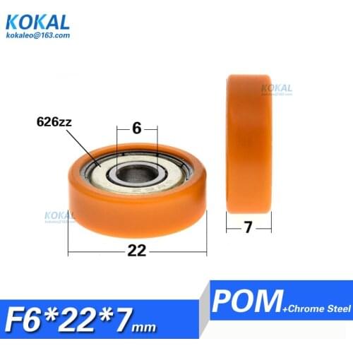 [F0622-7]10PCS 626zz ball bearing coated with orange POM plastic flat type sliding door roller wheel hardware fittings 6X22X7mm