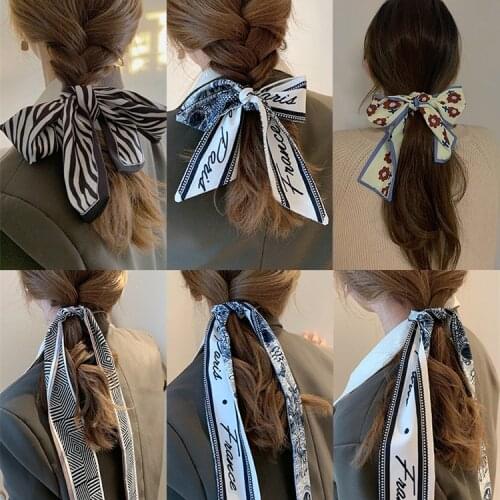 Korea Headband French Silk Scarf Streamer Retro Ribbon Simple Female Head Rope For Women Hair Accessories Headwear Satin Scarf