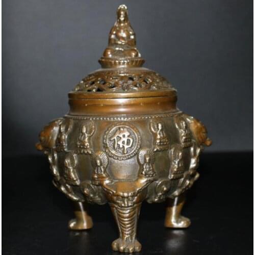 China brass archaize Buddha Incense burner crafts statue