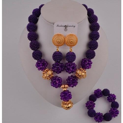 Purple nigerian beads jewelry set crystal and simulated pearl african wedding necklace FZZ104