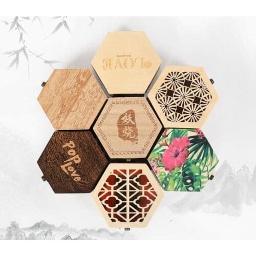Small hexagonal Wooden Jewelry Storage Box Necklace Earring Cosmetics Case Container Gift Box