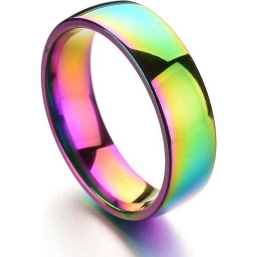 Minar Delicate Gradient Rainbow Color Circle Ring Stainless Steel Korean Style Charms Rings for Women Girl Jewellery Party Gift