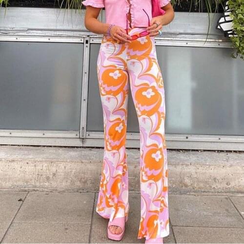 Trendy High Waist Floral Printed Women Pants Bohemia Y2K Wide Leg Baggy Streetwear Trousers Ladies 2021 Summer Fashion Slim Pant