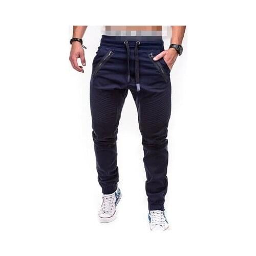 Pants men full length New 2020 Mens Casual Fashion Lace-up Sports Pants Double Zippers Trousers
