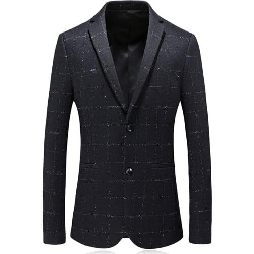 2019 New Style Suit Jacket Mens Casual Fashion Classic Wool Blazer High Quality Plaid Men Jacket Mens Thicken Business Blazer