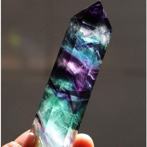 Natural Fluorite Crystal Colorful Striped Fluorite Quartz Mineral Stone Point Hexagonal Wand Treatment Healing Stone Home Decor