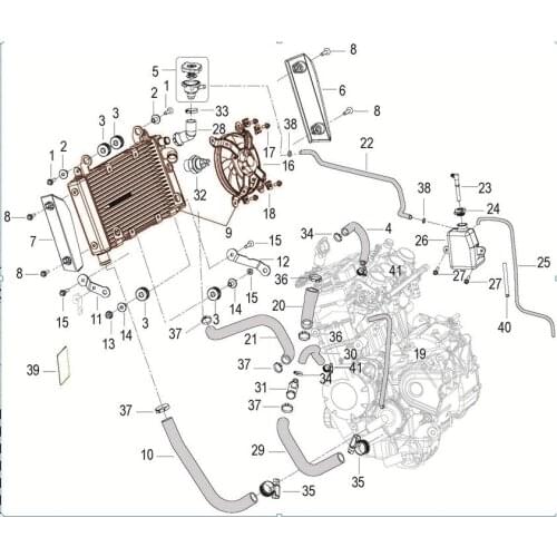 Water radiator water cooling fan water tubes temperature sensor water cap page of Benelli BJ600GS BJ600GS-A