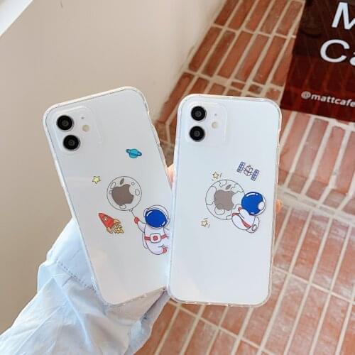 Shockproof Chic Astronaut Transparent Soft Phone Case For Iphone 12 11 Pro MAX Mini X XR XS SE 2020 7 8 Plus Back Cover Funda