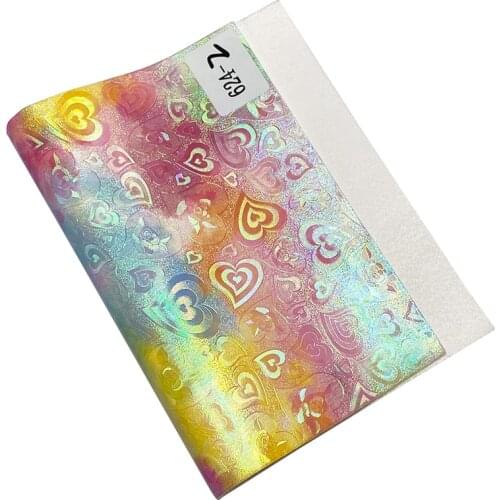 Heart Shape Pattern Embossed Cloud Iridescent Pastel Colorful Waterproof PU Holographic Faux Leather Fabric for Bag/Clothing