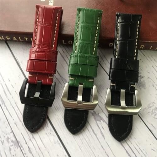 Quality Genuine Leather Watch Strap 24mm Fashion green red black Watch Accessories Watchband For PAM Watch Band