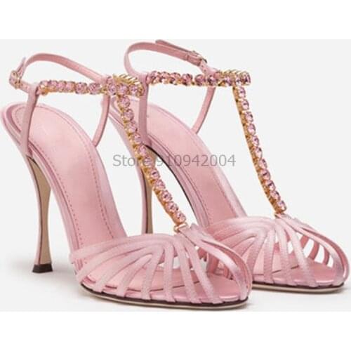 Luxury Women Sandals Strap Open Toe Thin Heels Sandals Pink High-quality Shoes Woman Dropship Shoes