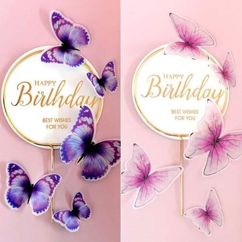 Happy Birthday Butterfly Cake Toppers Sweet Wedding Bride Cake Decor Baby Girl Birthday Party Favors Baby Shower Decorations