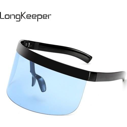 LongKeeper Fashion Oversized Sunglasses Women Brand Design Big Frame Shield Visor Sun Glasses Men Flat Top Windproof Glasses