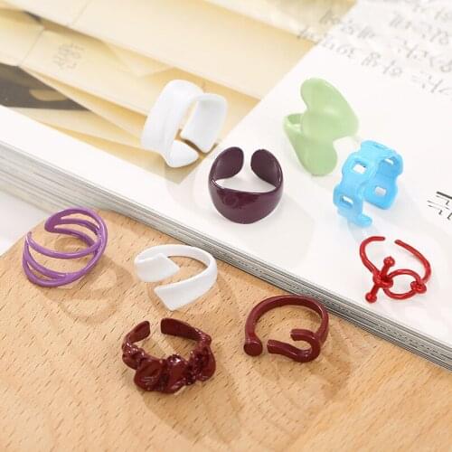 Vintage Colorful Irregular Rings for Women Acrylic Opening Adjustable Fashion Punk Resin Rings Charms 90s Aesthetic Jewelry Gift