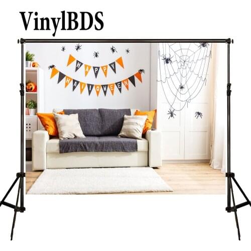 VinylBDS Family Hollowen Photography Backdrops Spider Web White Wall Children Background Wooden Floor Backdrop for Photo Studio