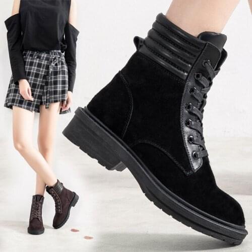 Female Fashion Genuine leather Keep warm Motorcycle boots Women Boot Winter Boots Handmade Lace-up Woman Shoes Casual Ankle Boot