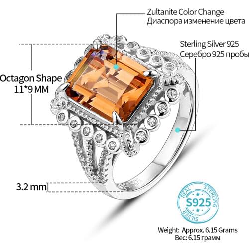Diaspore Silver Rings for Women Classic Style Wedding Engagement Ring 5 Carats Created Zultanite Color Change Women Fine Jewelry