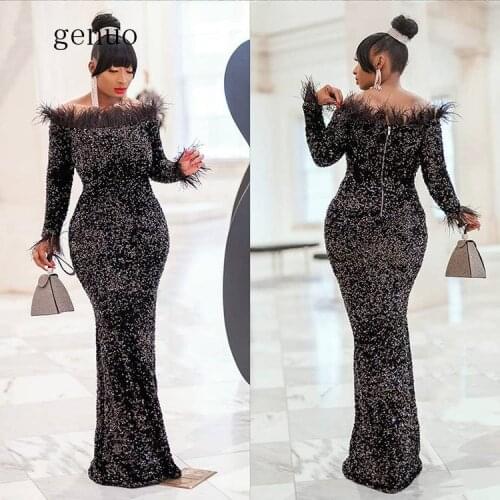 Women Winter Maxi Long Dress Full Sleeve Slash Neck Sequined Feather Dresses Sexy Elegant Night Club Party Bandage Vestidos
